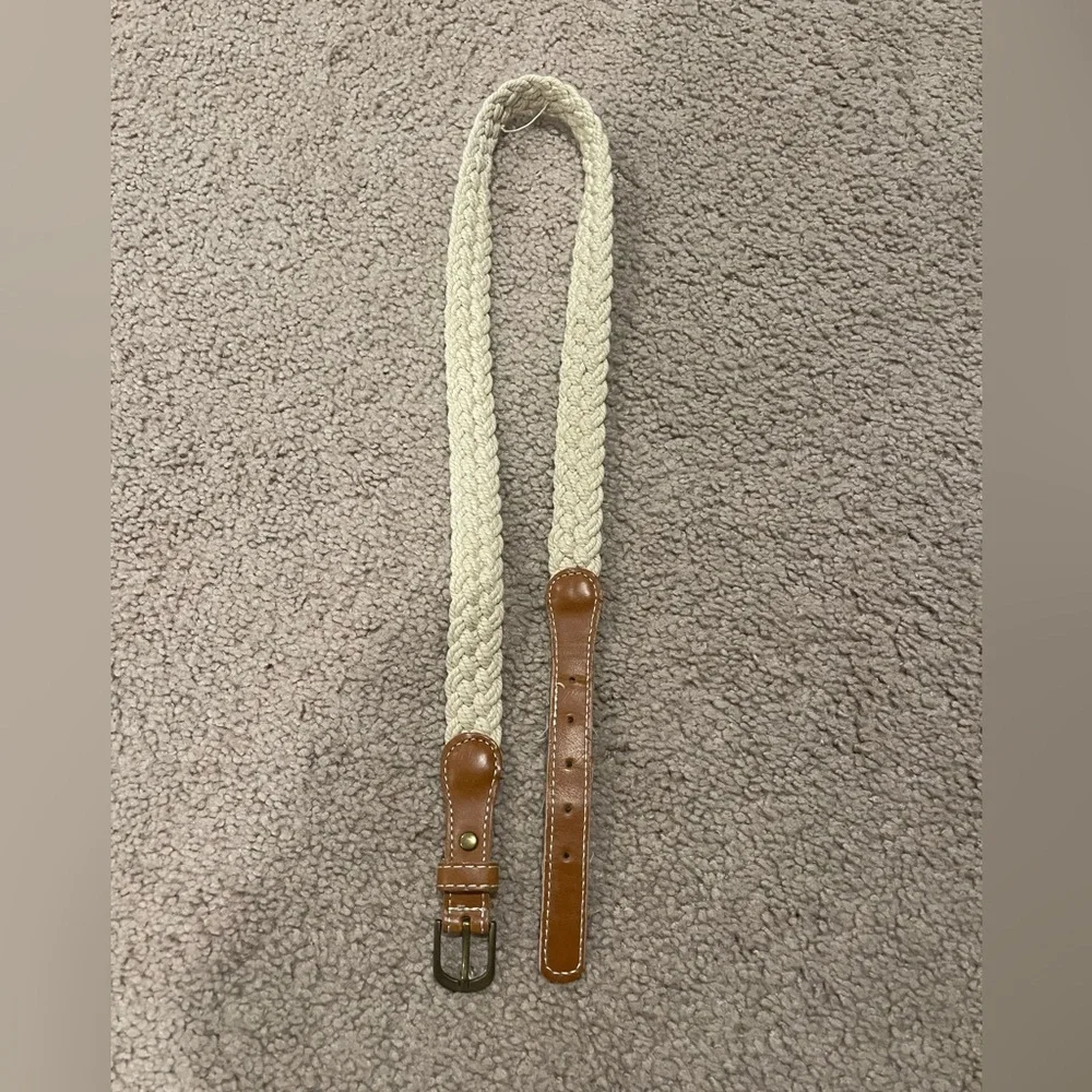 Unbranded Women's Braided Rope Belt with Brown Faux Leather Ends